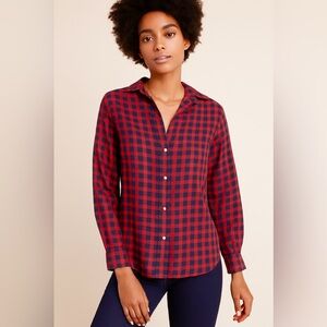 Grayson The Hero Red and Navy Gingham Plaid Button Down Lyocell Women’s Small